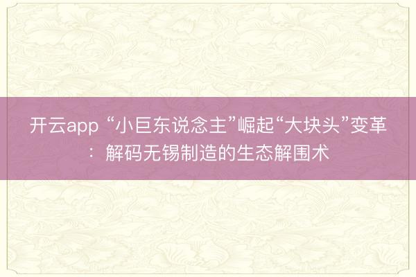 开云app “小巨东说念主”崛起“大块头”变革：解码无锡制造的生态解围术